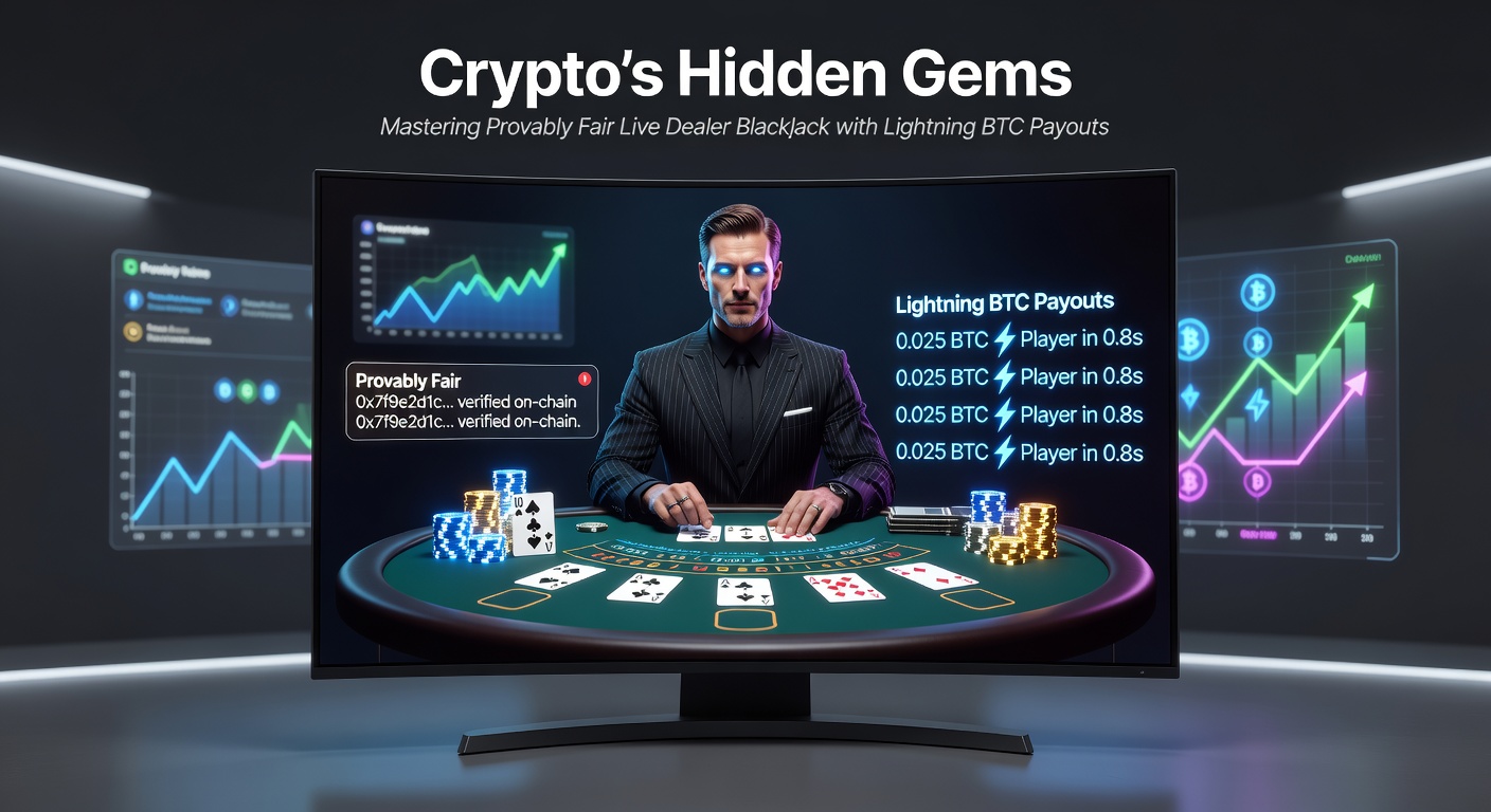 Live-Dealer-Blackjack-Tisch mit Krypto-Elementen und Lightning-Network-Symbolen, das die Schnelligkeit von BTC-Auszahlungen visualisiert