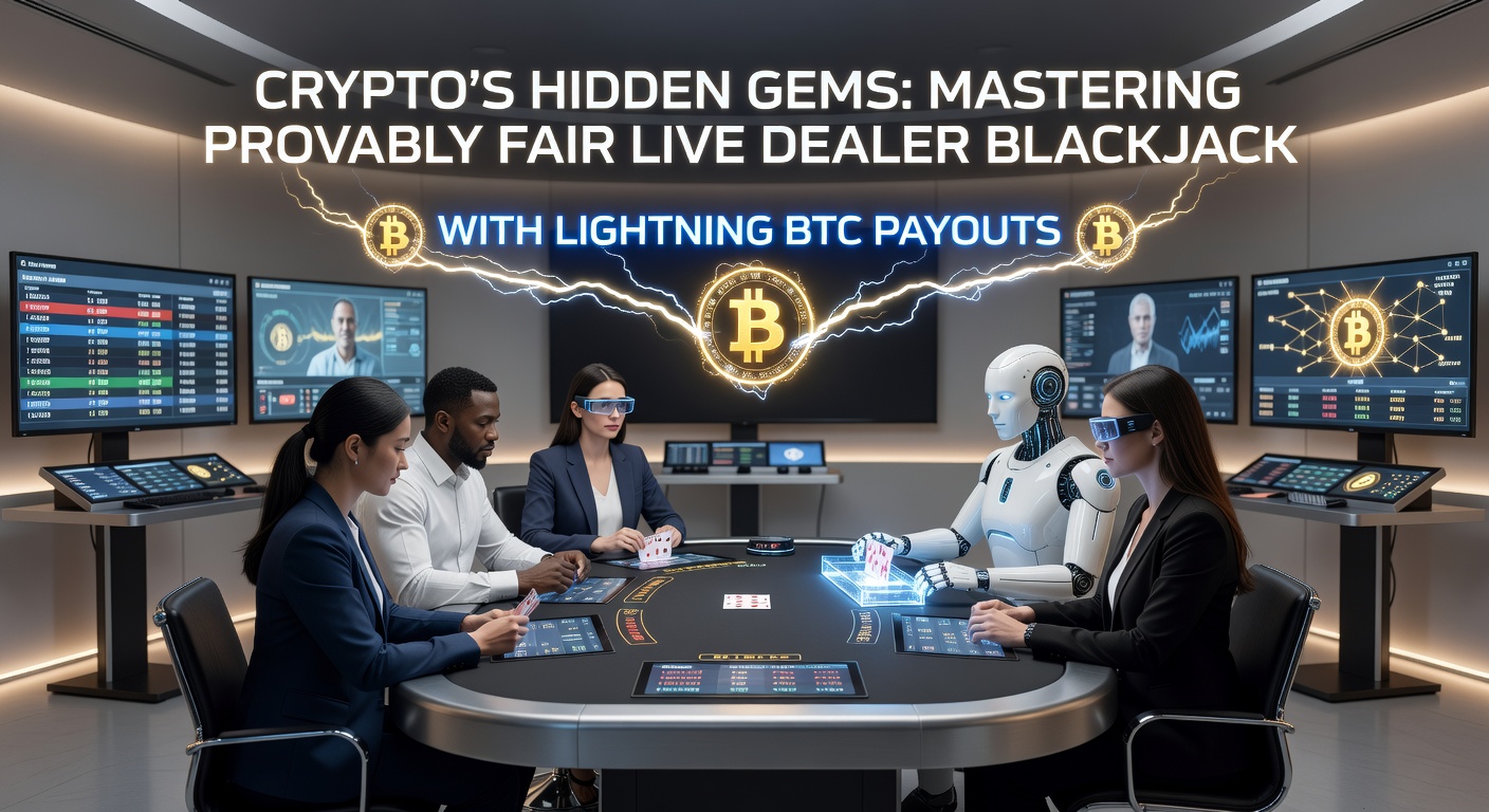 Detaillierte Grafik eines Provably-Fair-Verifikationsprozesses mit Blockchain-Hashes und einem Lightning-BTC-Blitz, der ultraschnelle Auszahlungen symbolisiert