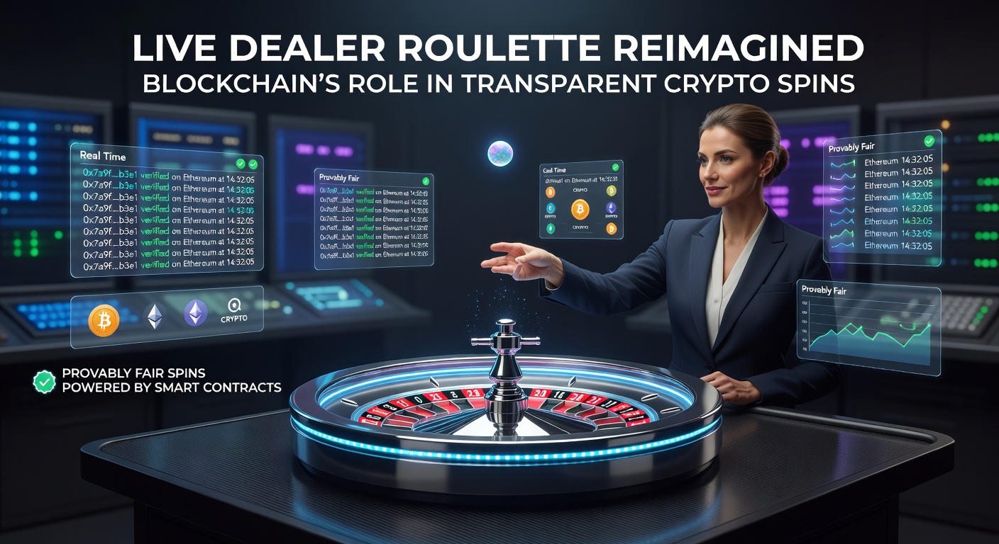 Live Dealer Roulette-Tisch mit Blockchain-Überlagerung, der faire Crypto-Spins demonstriert