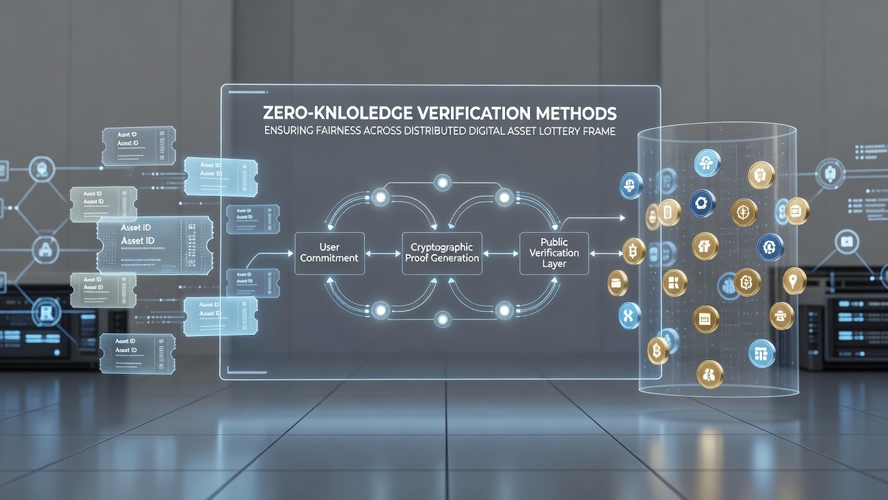 Illustration verteilter Blockchain-Lotterien mit Zero-Knowledge-Verifizierung und digitalen Assets